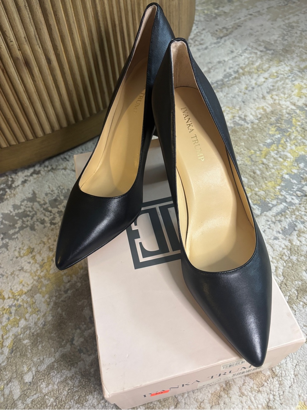Ivanka Trump Black Pointed Toe Leather Pumps
